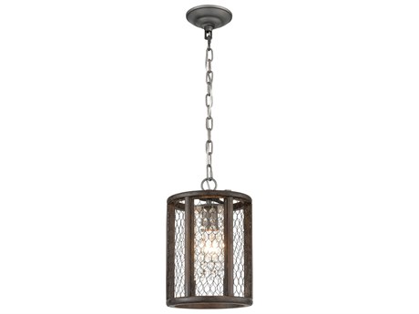 Elk Home 1-Light Weathered Zinc Aged Wood Brown Crystal Lantern Mini Pendant