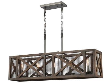 Elk Home Stockyard 5-Light Weathered Zinc Aged Wood Island Pendant