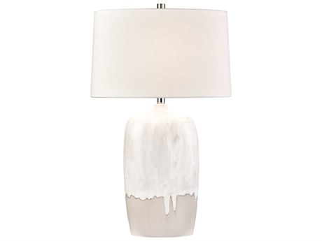 Elk Home Ruthie White Glazed Cream Textured Linen Oval Buffet Lamp
