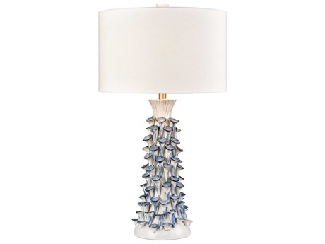 Elk Home Habel White Glazed Blue Textured Linen Drum Buffet Lamp