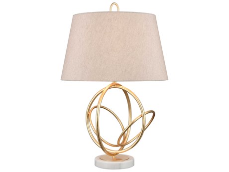 Elk Home Morely Gold Leaf White Oatmeal Linen Hardback Buffet Lamp