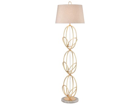 Elk Home Morely Gold Leaf White Oatmeal Linen Hardback Floor Lamp