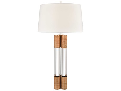 Elk Home Island Gate Clear Natural White Textured Linen Hardback Chrome Buffet Lamp