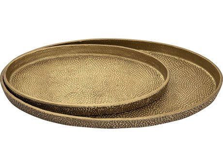 Elk Home Oval Pebble Antique Brass Serving Tray Set of 2