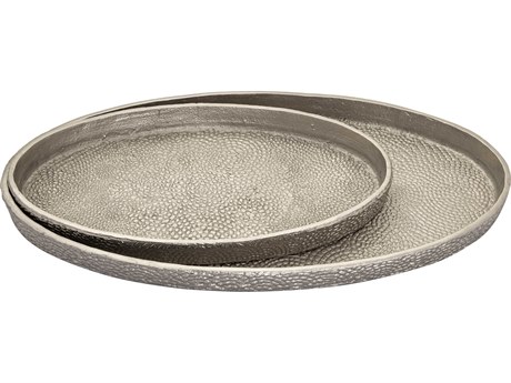 Elk Home Oval Pebble Antique Nickel Serving Tray Set of 2