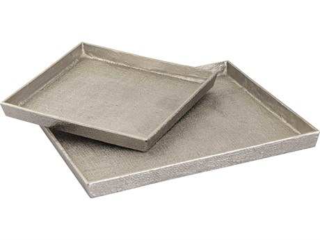 Elk Home Square Linen Texture Antique Nickel Serving Tray Set of 2