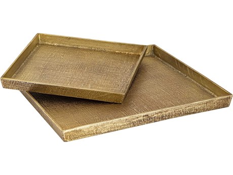 Elk Home Square Linen Texture Antique Brass Serving Tray Set of 2
