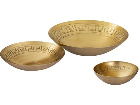 Elk Home Greek Key Antique Brass Decorative Bowl Set of 3