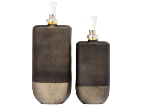 Elk Home Mara Matte Brown / Polished Nickel Bottle Set of 2