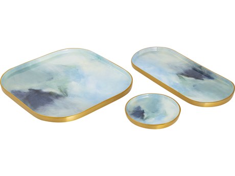 Elk Home Leonard Light Blue Enamel / Brushed Brass Serving Tray Set of 3