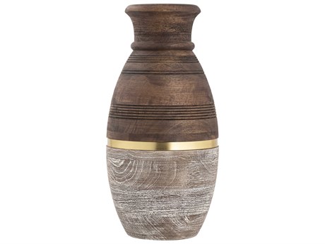 Elk Home Dunn Walnut / Whitewash / Brass 14" High Vase