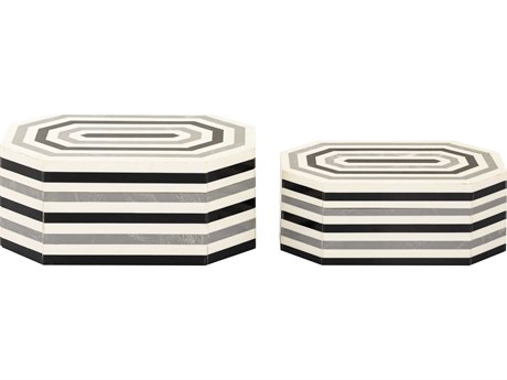 Elk Home White / Black Octagonal Striped Box Set of 2