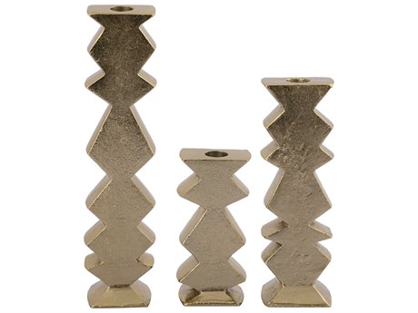 Elk Home Zig Zag Aged Brass Candle Holder Set of 3