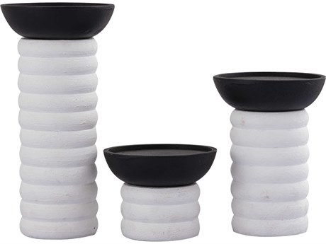 Elk Home Stack Plaster White / Aged Black Candle Holder Set of 3