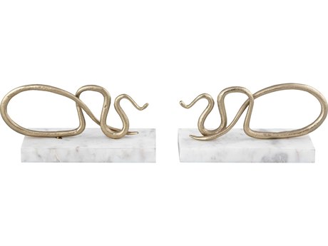 Elk Home Snake Polished Brass / White Bookend Set of 2