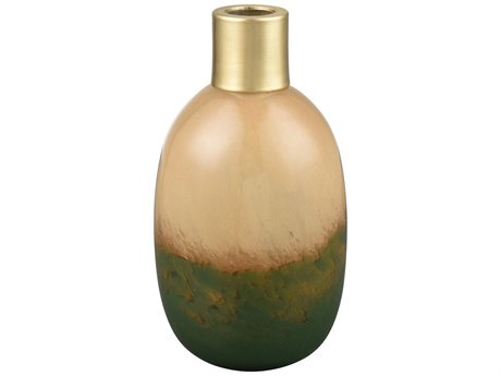Elk Home Leona Ochre / Dark Green / Brass 7" High Vase