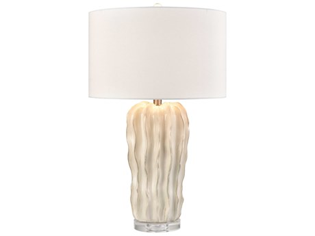 Elk Home Genesee White Glazed Clear Linen Drum Hardback Buffet Lamp