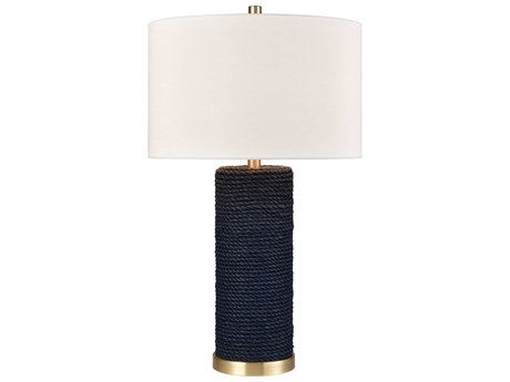 Elk Home Sherman Navy Antique Brass White Linen Drum Hardback Blue Buffet Lamp