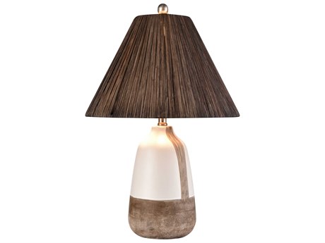 Elk Home Kirkover White Glazed Brown Natural Woven Rattan Round Buffet Lamp