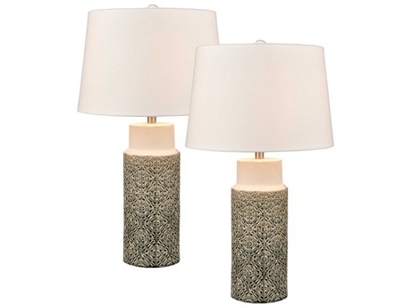 Elk Home Tula Gray Off White Textured Linen Shade Buffet Lamp Set of 2