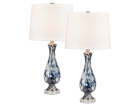 Elk Home Cordelia Sound Blue White Linen Shade Glass Buffet Lamp Set of 2