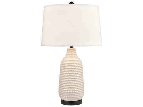 Elk Home Kari Cream Matte Black White Textured Linen Hardback Off Buffet Lamp
