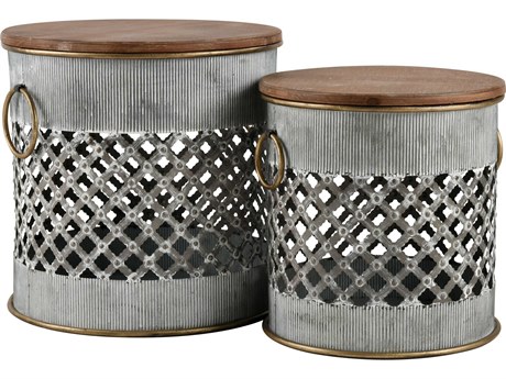 Elk Home Round Wood Galvanized Natural End Table