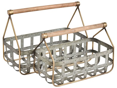 Elk Home Catcliffe Galvanized / Antique Gold / Natural Basket Set of 2