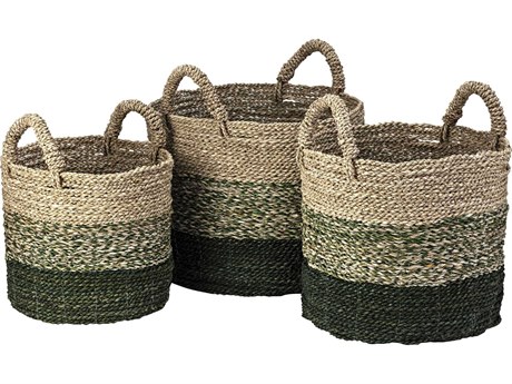 Elk Home Maton Seagrass Natural / Green Basket Set of 3