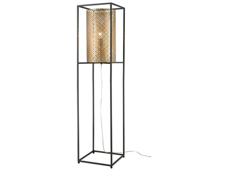 Elk Home Gavia Antique Gold Black Metal Cylindrical Floor Lamp