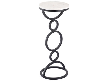 Elk Home 8" Round Marble Black White End Table