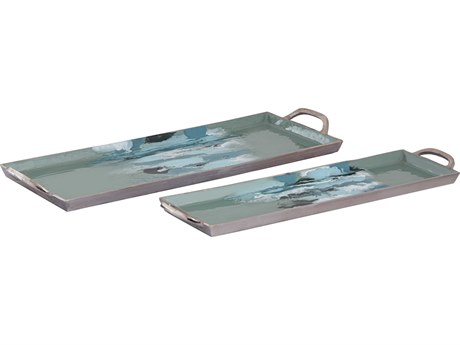 Elk Home Spindrift Seafoam Green Enamel / Nickel Serving Tray Set of 2
