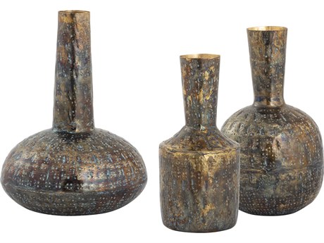 Elk Home Fowler Patinated Brass / Light Blue Vase Set of 3