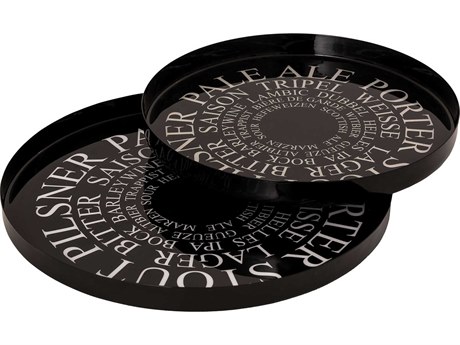 Elk Home Black White Beer Style Enamel Serving Trays Set of 2