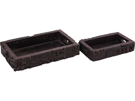 Elk Home Brown Carved Block Claded Serving Trays Set of 2