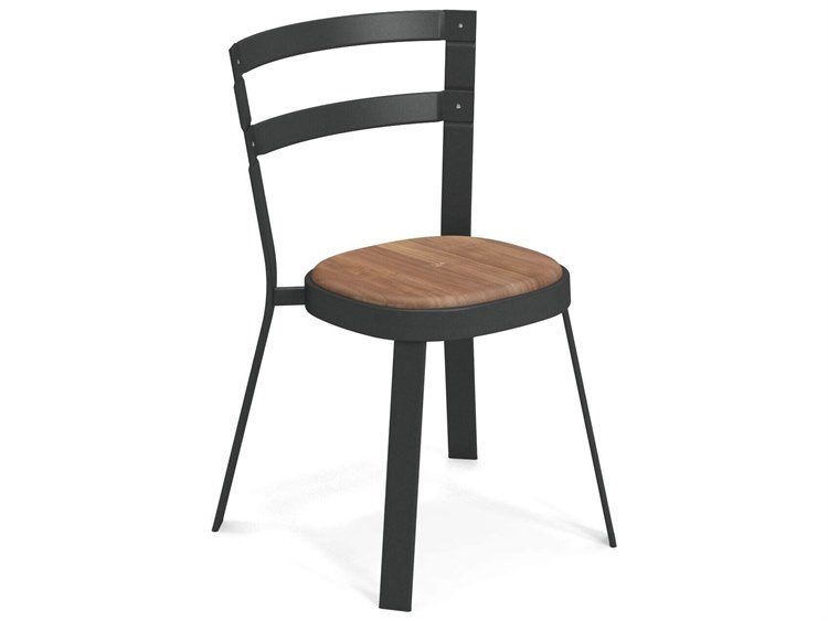 EMU Thor Steel Teak Stackable Outdoor Dining Side Chair