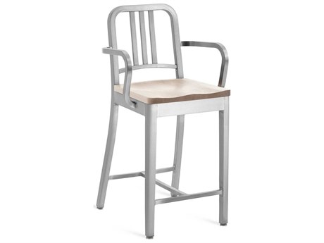 Emeco 1104 Navy Collection With Wood Seat Solid Counter Stool