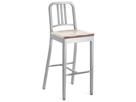 Emeco 1104 Navy Collection With Wood Seat Solid Bar Stool
