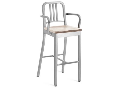 Emeco 1104 Navy Collection With Wood Seat Solid Bar Stool