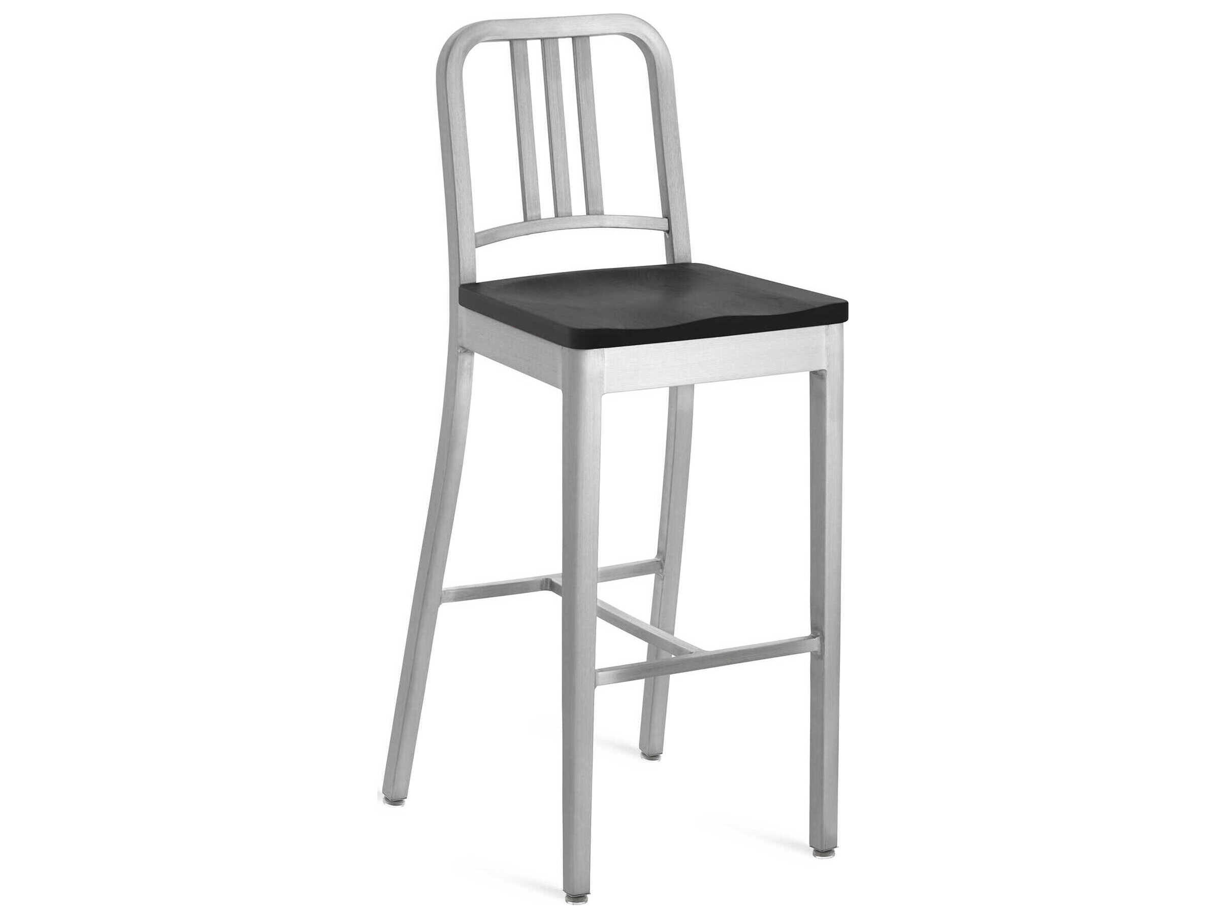 Emeco Navy Hand Brushed (clear Anodized) Side Bar Height Stool 