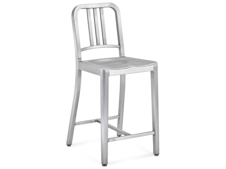 Emeco Outdoor Navy Brushed Aluminum Counter Stool