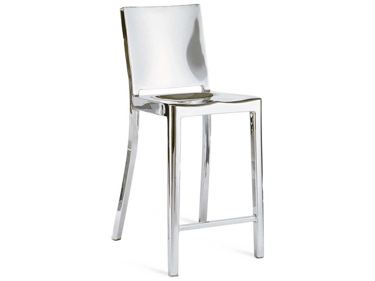 Emeco Outdoor Hudson Polished Aluminum Counter Stool with Arms