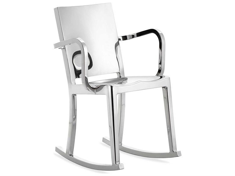 Emeco Outdoor Hudson Polished Aluminum Rocker Dining Arm Chair