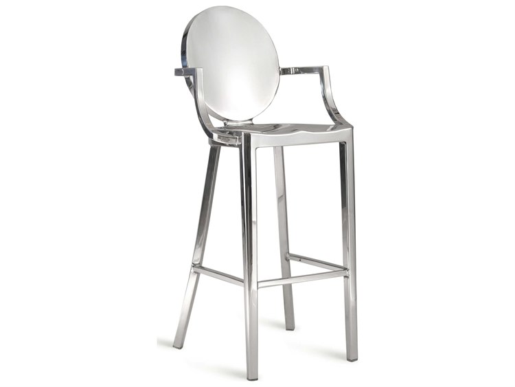 Emeco Outdoor Kong Polished Aluminum Bar Stool with Arms