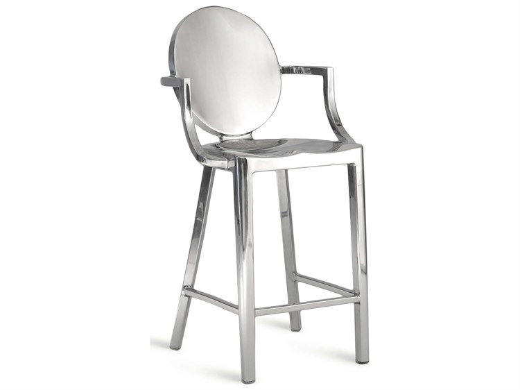 Emeco Outdoor Kong Polished Aluminum Counter Stool wit Arms