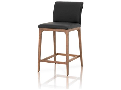 Essentials for Living Orchard Alex Leather Oak Wood Walnut Sable Counter Stool