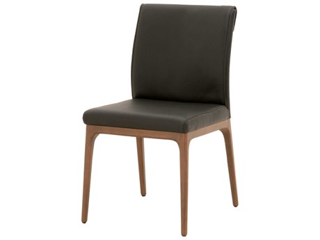 Luxecor Respite Leather Oak Wood Brown Upholstered Side Dining Chair Set of 2