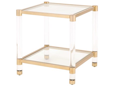 Essentials for Living Traditions Nouveau Square Glass Brass Clear End Table