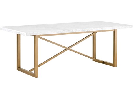 Luxecor Respite Rectangular Marble Stone Wash & Brushed Gold Dining Table
