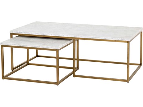 Luxecor Respite Nesting Rectangular Marble Brushed Gold Coffee Tables